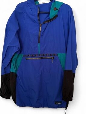 L.L. Bean Cobalt Blue Pullover Anorak with Teal and Black Accents
